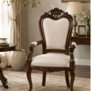Shilpi Teak Wood Arm Chair in Walnut Glossy Finish